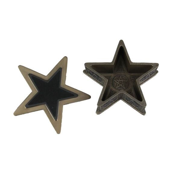 Raven Skull Pentagram Shaped Bronze Finished Trinket Box Wicca Pagan - Picture 3 of 5